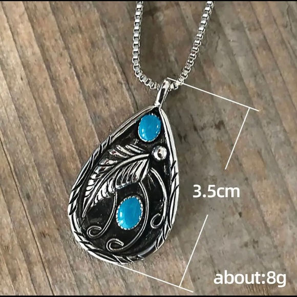 Silver and Turquoise Leaf Necklace - Picture 3 of 5